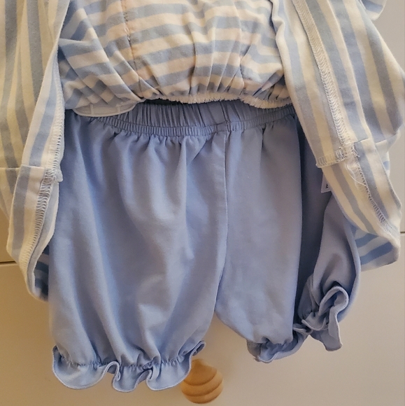 Blue French Knot Knit Pumpkins Smock top w/ bloomers, Emma Blake brand, size 3m - Picture 2 of 2